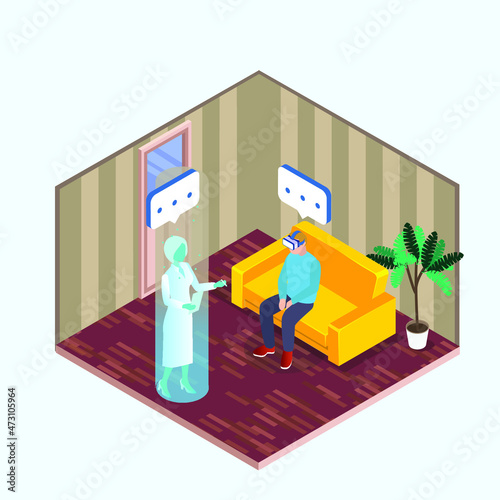 Metaverse psychologist consultation in virtual world isometric 3d vector concept for banner, website, illustration, landing page, flyer, etc.
