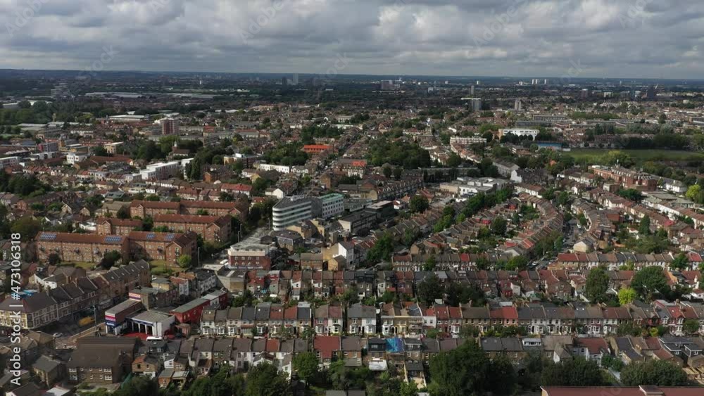 Streets lined by rows of houses. Panoramic view from height. London, UK Streets lined by rows of houses. Panoramic view from height. London, UK