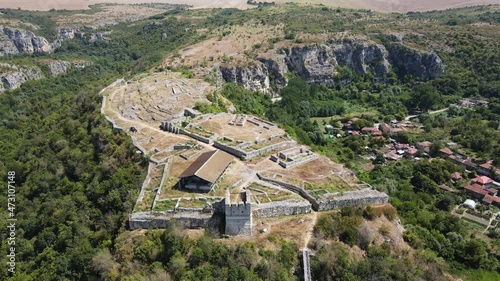 Aerial view of Ruins of medieval fortificated city of Cherven from period of Second Bulgarian Empire, Ruse region, Bulgaria photo