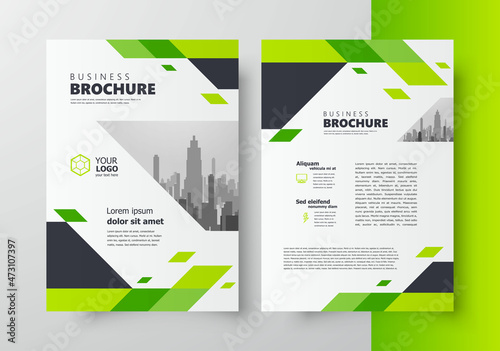 Flyer cover triangles green color geometric design template set