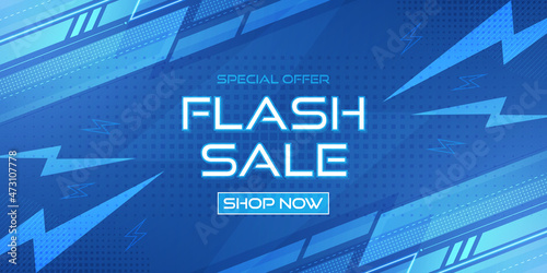 Flash sale banner. Abstract blue technology background