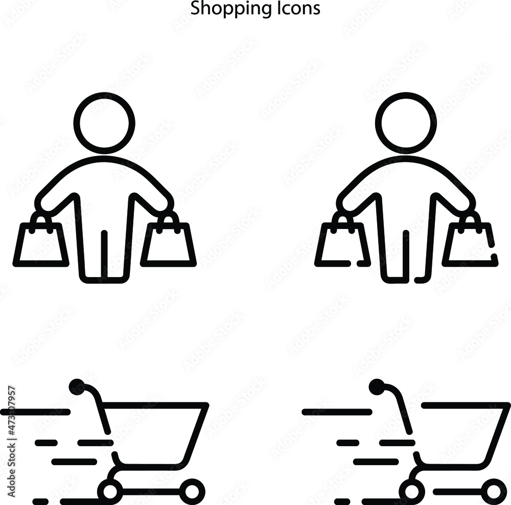 Shopping icons set on white background. Shopping icon trendy and modern symbol for web, UI, logo, app . Shopping Cart icon illustration. Shopping bag icon illustration.
