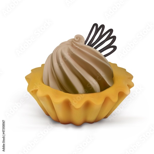 Cake basket with with chocolate and cream on a white background. Realistic vector food illustration