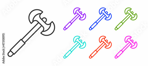 Black line Medieval poleaxe icon isolated on white background. Set icons colorful. Vector © Kostiantyn