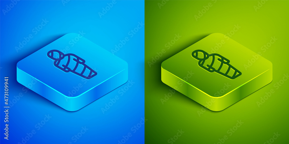 Isometric line Egypt mummy icon isolated on blue and green background. Square button. Vector Isometric line Egypt mummy icon isolated on blue and green background. Square button. Vector