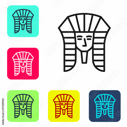Black line Egyptian pharaoh icon isolated on white background. Set icons in color square buttons. Vector