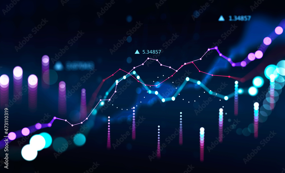 Graph stock market with rising lines and numbers - obrazy, fototapety, plakaty 