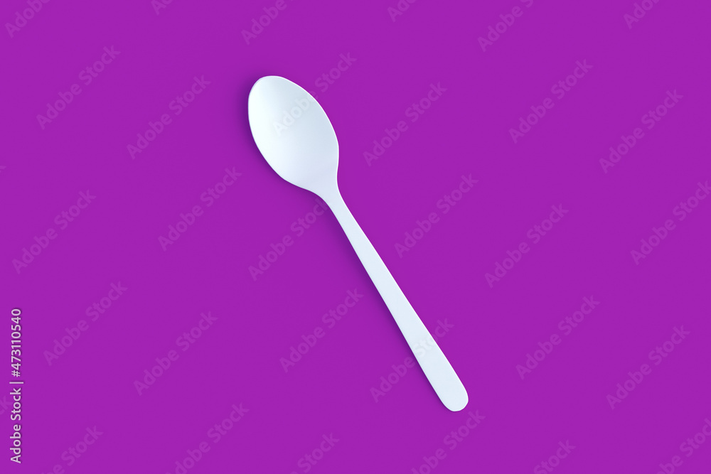 White spoon on violet background. Top view. 3d render White spoon on violet background. Top view. 3d render