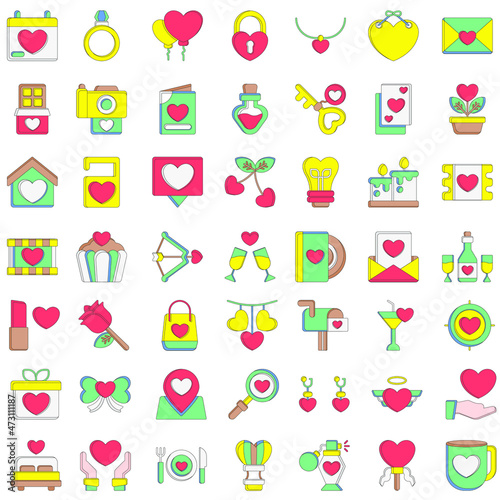 Valentines day flat vector icon collection set