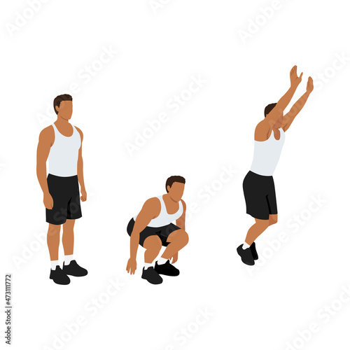 Woman doing Frog jumps exercise. Flat vector illustration isolated on white background