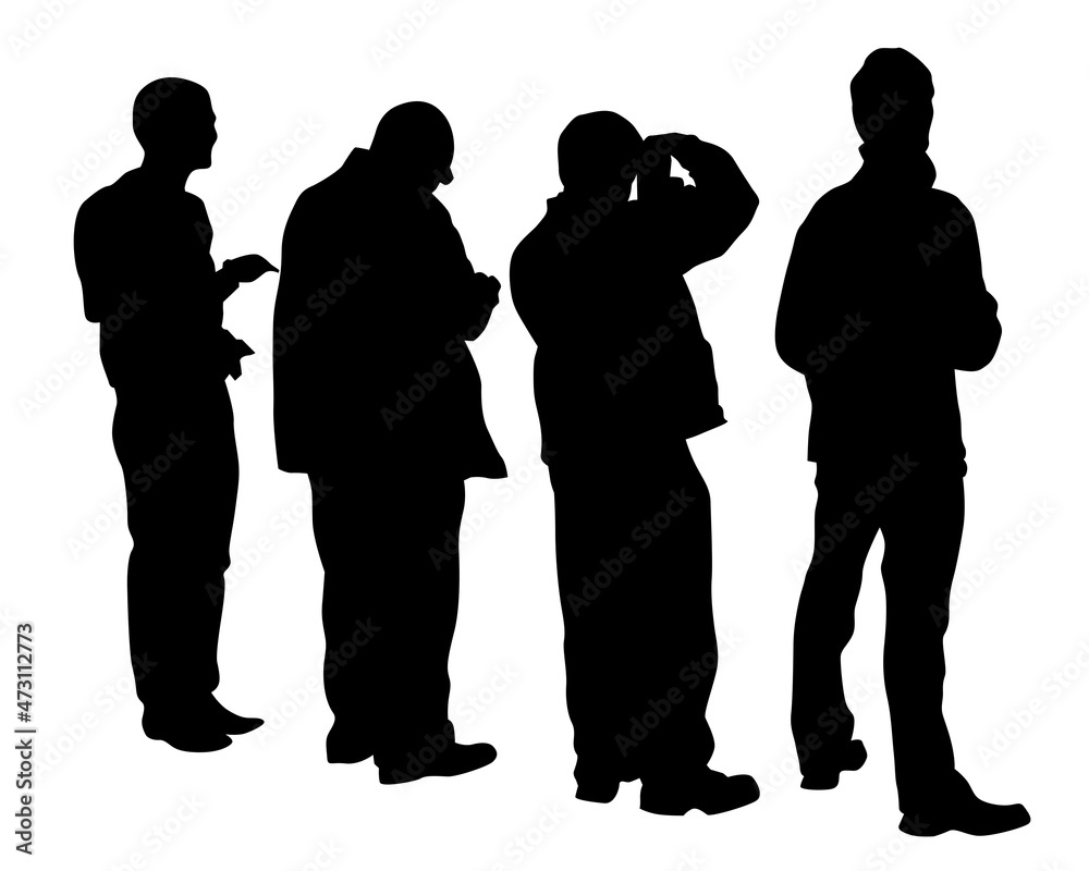 Man with a camera on street. Isolated silhouettes of people on white background