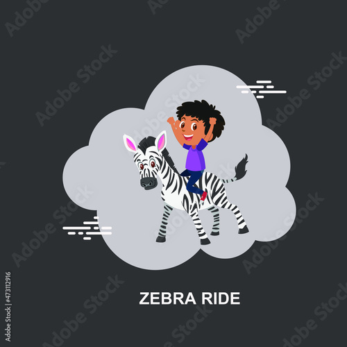 Zebra ride by young boy flat vector collection design