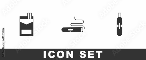 Set Cigarettes pack box, and Electronic cigarette icon. Vector