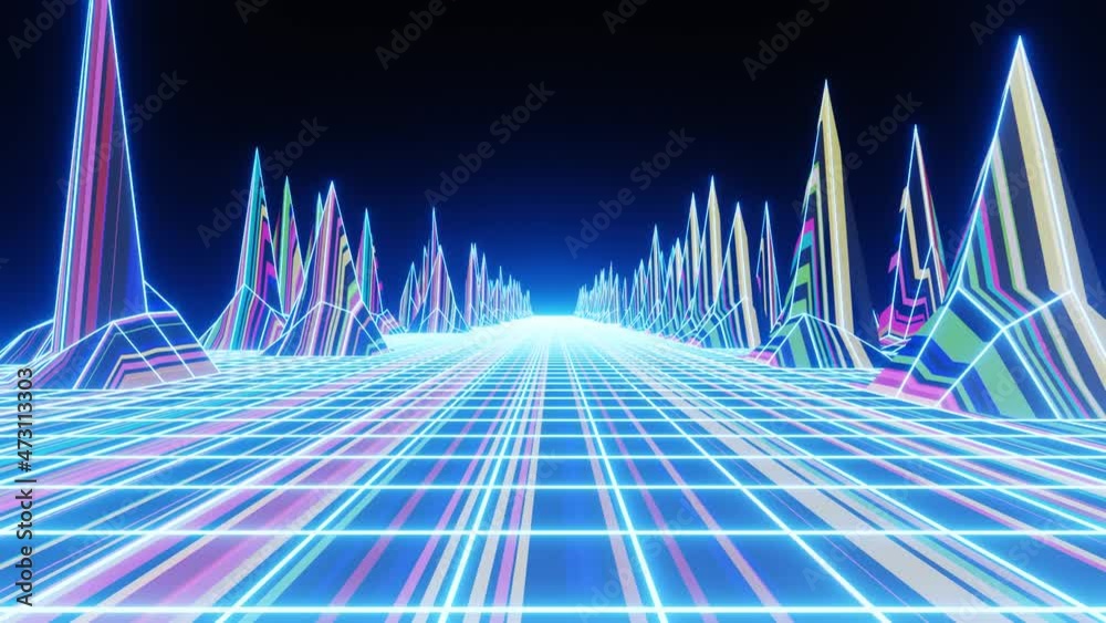 Retro neon wave 80s or 90s futuristic light moving fast colorful background. VJ Loop animation.