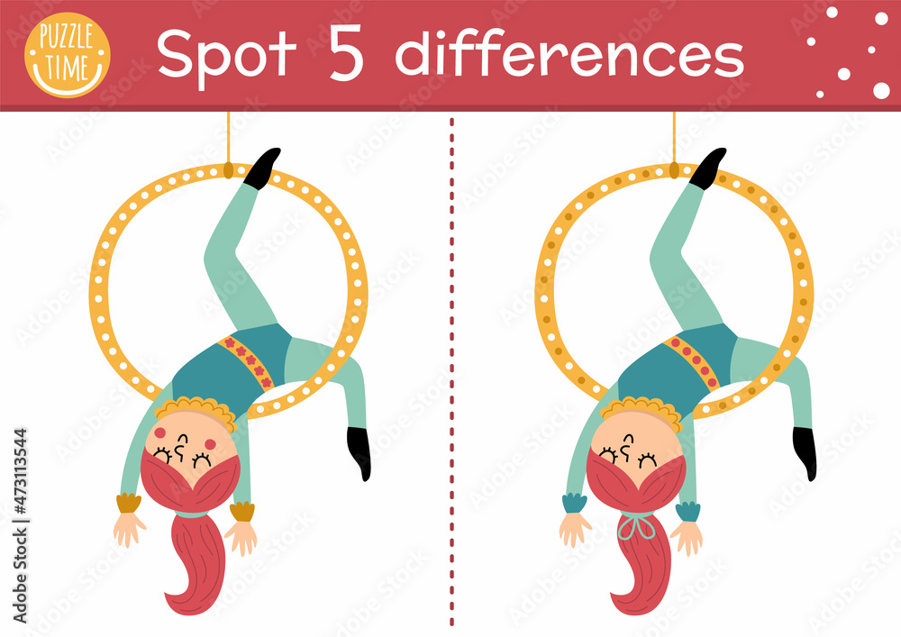 Circus find differences game for children. Educational activity with ...