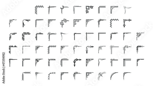 Set Hand Draw Of Corners Different Shapes Flower Decoration Vector Design Doodle Sketch Style For Wedding And Banner