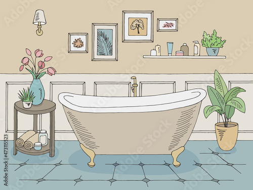 Bathroom graphic home interior color sketch illustration vector 