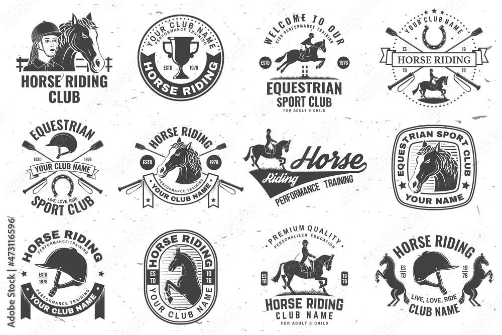 Set of Horse riding sport club badges, patches, emblem, logo. Vector ...