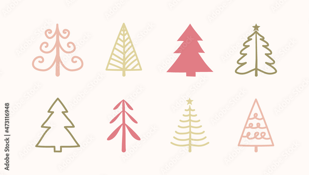 Collection of hand drawn Christmas icons - trees. Vector Collection of hand drawn Christmas icons - trees. Vector