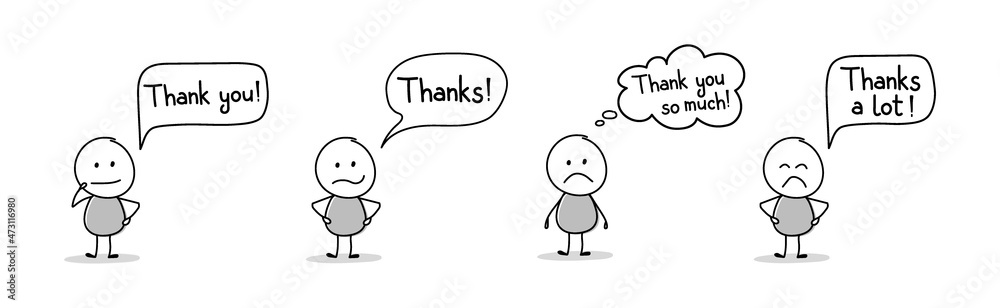 Happy stickman with speech bubble - thank you, thanks. Vector Happy stickman with speech bubble - thank you, thanks. Vector
