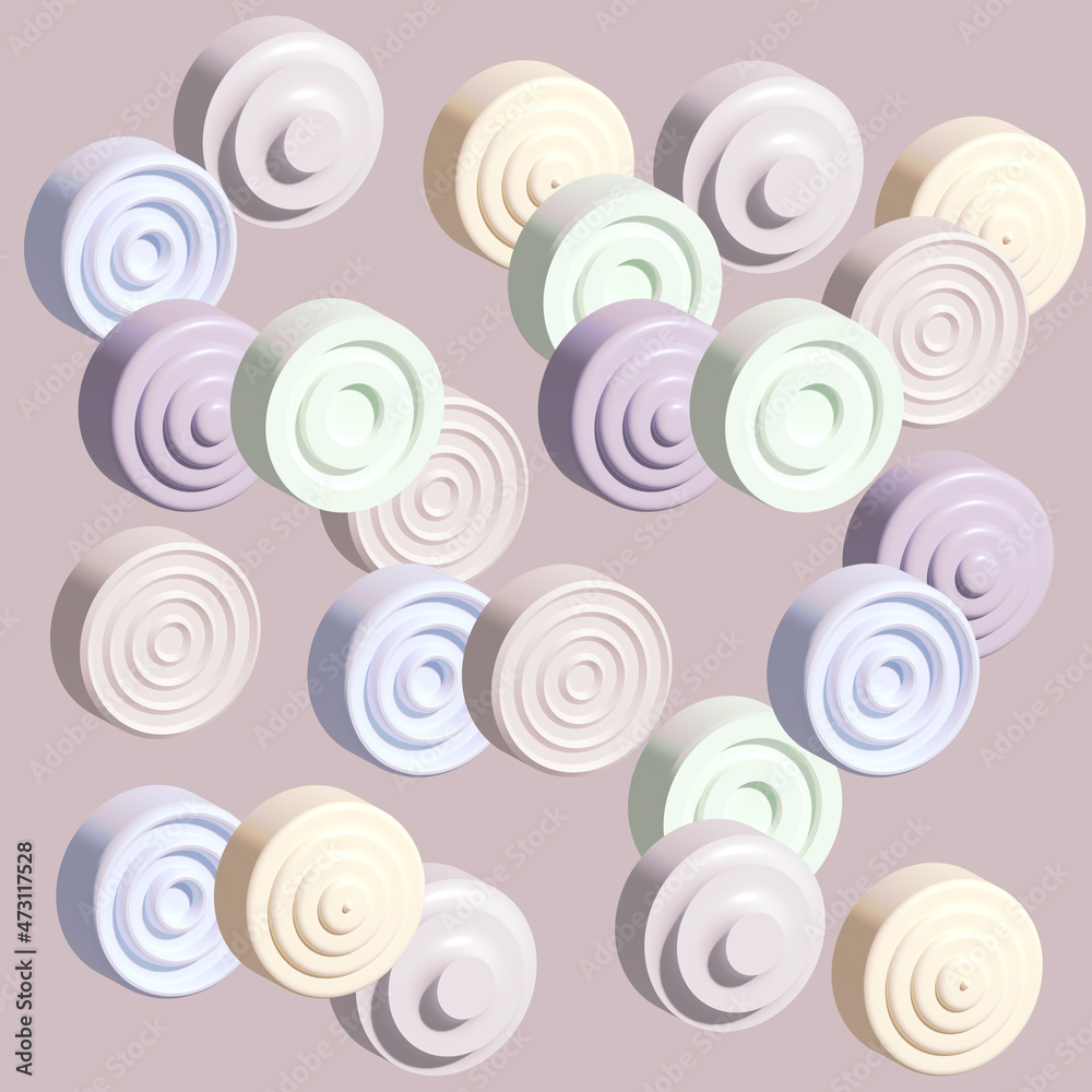 An abstract pattern of many round figures in pastel colors .3d.