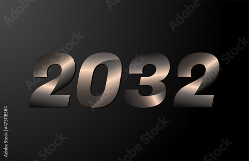 2032 year logotype, 2032 new year vector isolated on black background