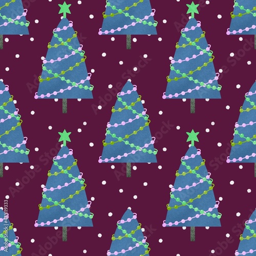 Doodle green cute Christmas tree for fabrics and gifts © Tetiana