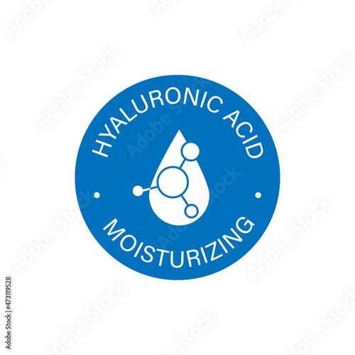 The icon of hyaluronic acid. The symbol of moisturizing for cosmetics. Light blue sticker icon for moisturizing cosmetic isolated on white background