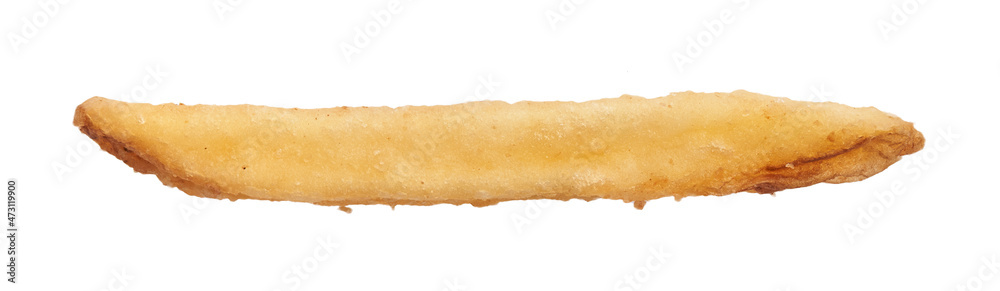  Single french fried potato isolated over white background