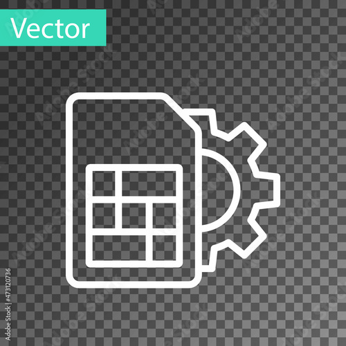 White line Sim card setting icon isolated on transparent background. Mobile cellular phone sim card chip. Mobile telecommunications technology symbol. Vector