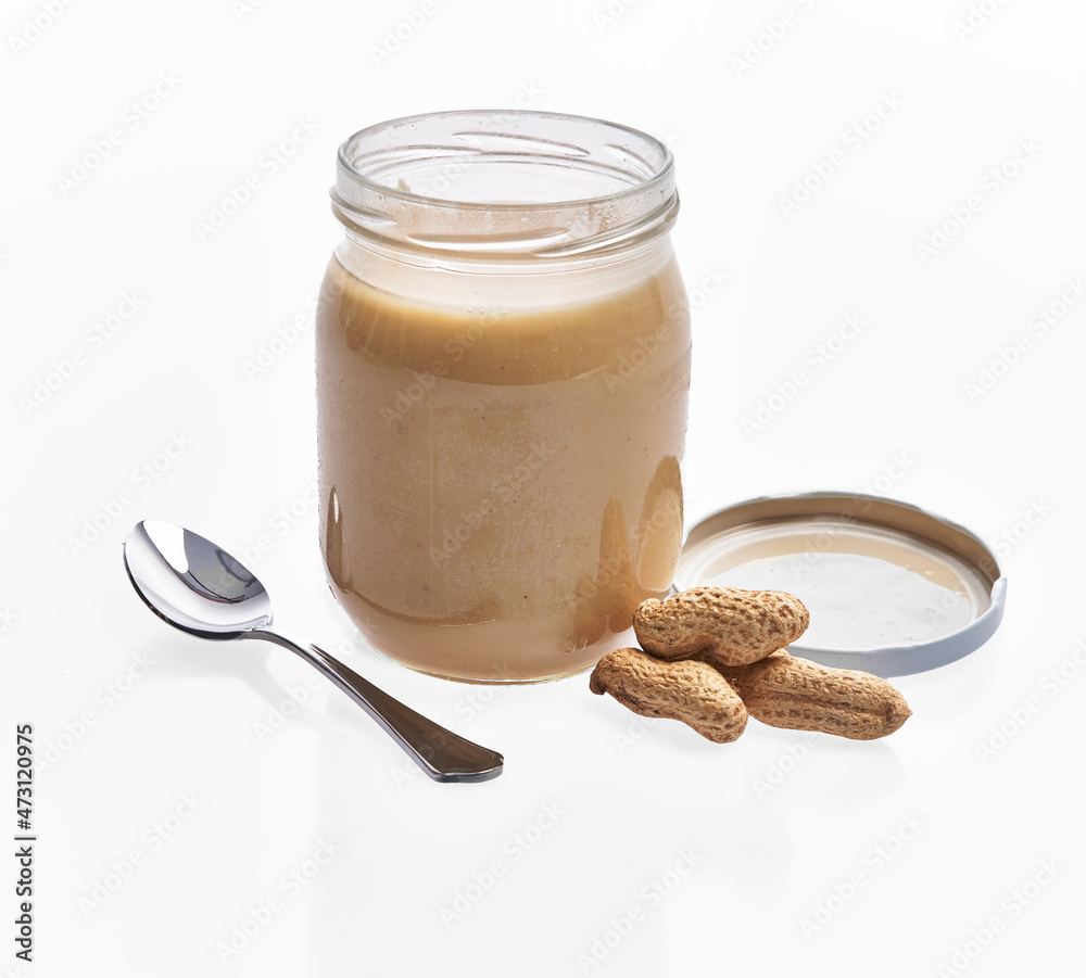 Bottle of peanut butter cream isolated on a white background Bottle of peanut butter cream isolated on a white background