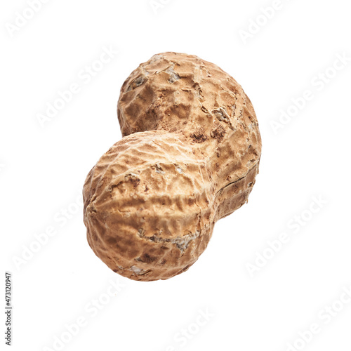  Single peanut with shell isolated on a white background