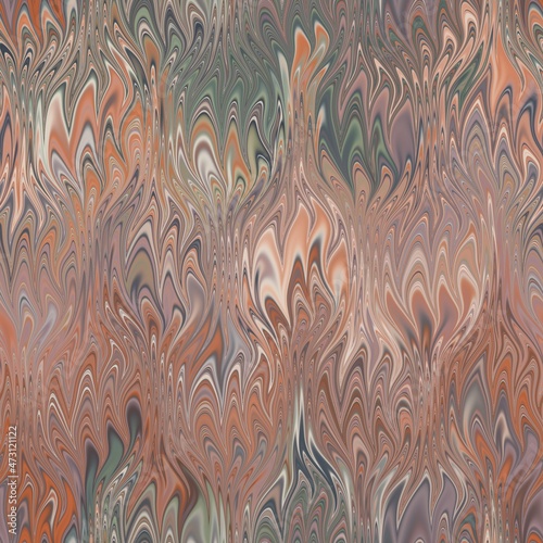 Seamless combed conch effect Turkish ebru marble surface pattern design for print. High quality illustration. Luxurious ancient art form. Wavy liquid fluid marbled book paper antique graphic design.