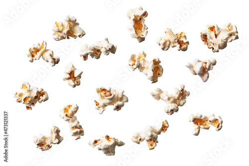  Bunch of salty popcorns isolated on a white background