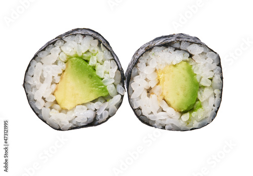  Group of avocado sushi maki isolated on white background