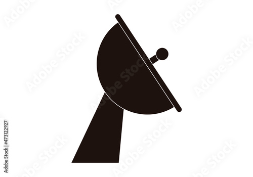 Icono negro de antena parabólica en fondo blanco.