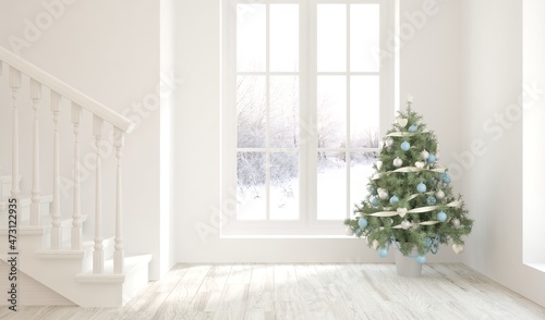 Empty christmas interior of living room. Scandinavian design. 3D illustration © AntonSh