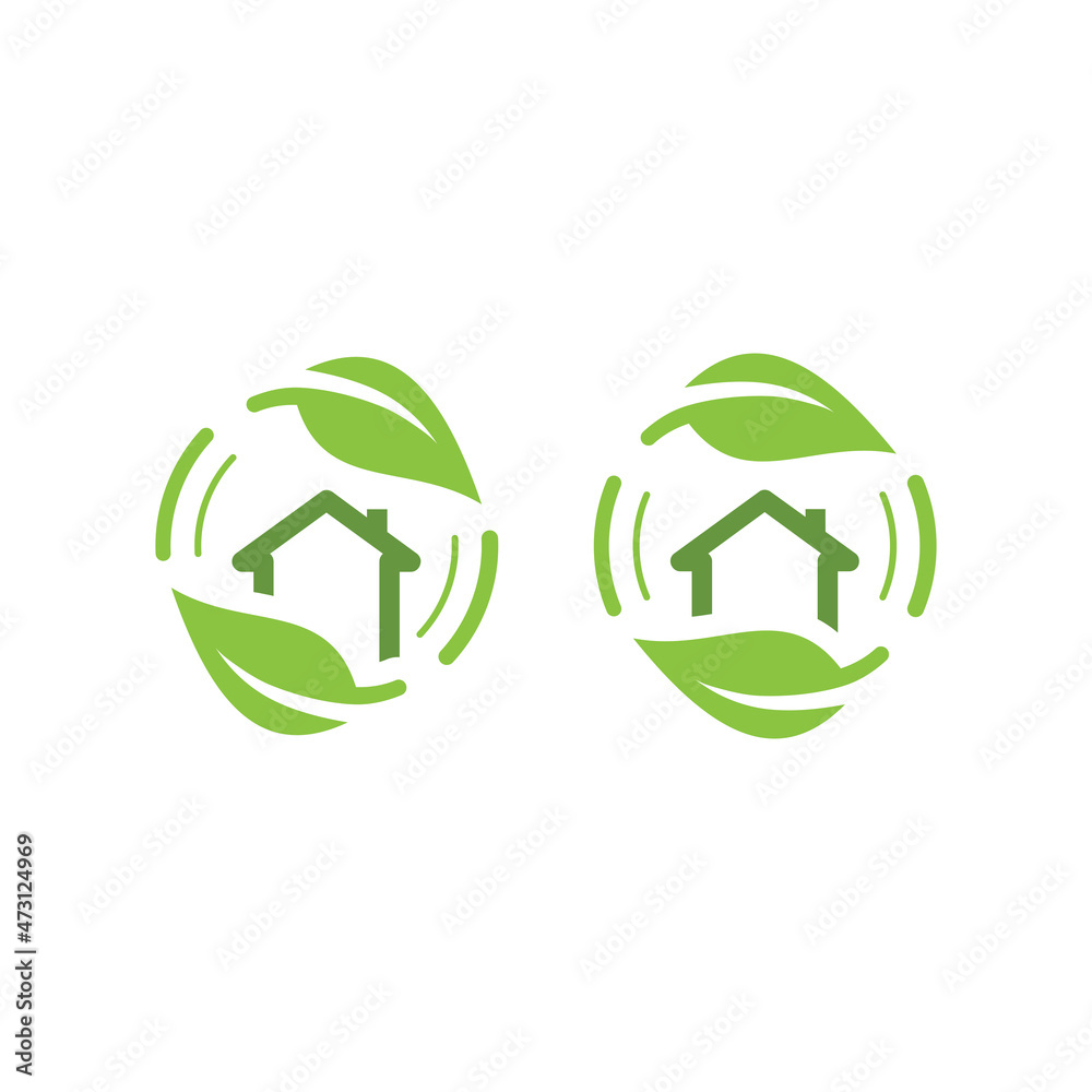 Green house with leaves vector logo icon. Eco friendly energy efficient home symbol. Green house with leaves vector logo icon. Eco friendly energy efficient home symbol.