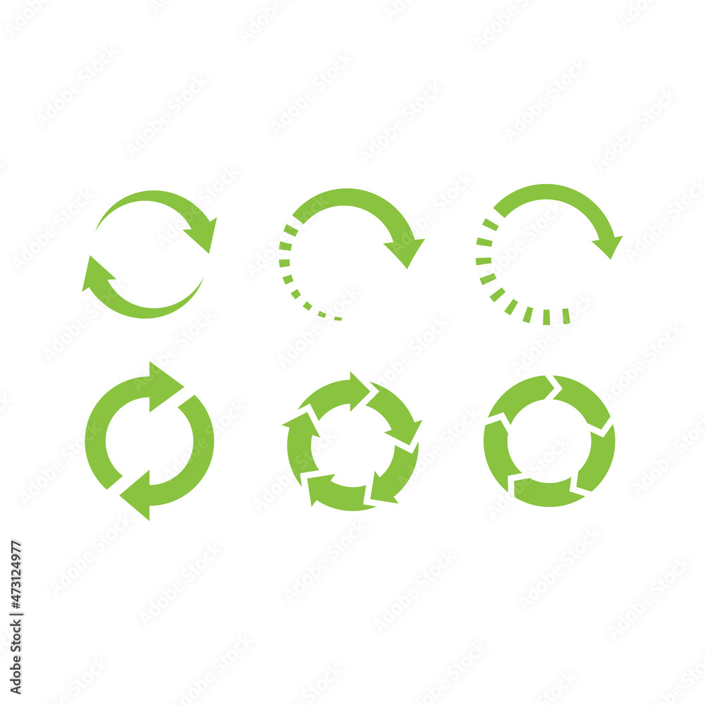 Recycled arrow circle vector icon set. Loop arrows, recycle and reuse symbol. Recycled arrow circle vector icon set. Loop arrows, recycle and reuse symbol.