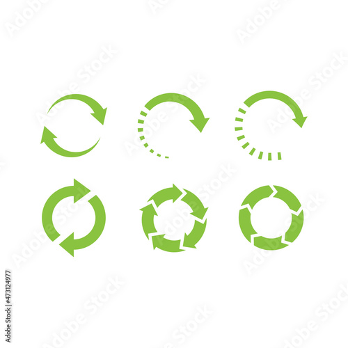 Recycled arrow circle vector icon set. Loop arrows, recycle and reuse symbol.