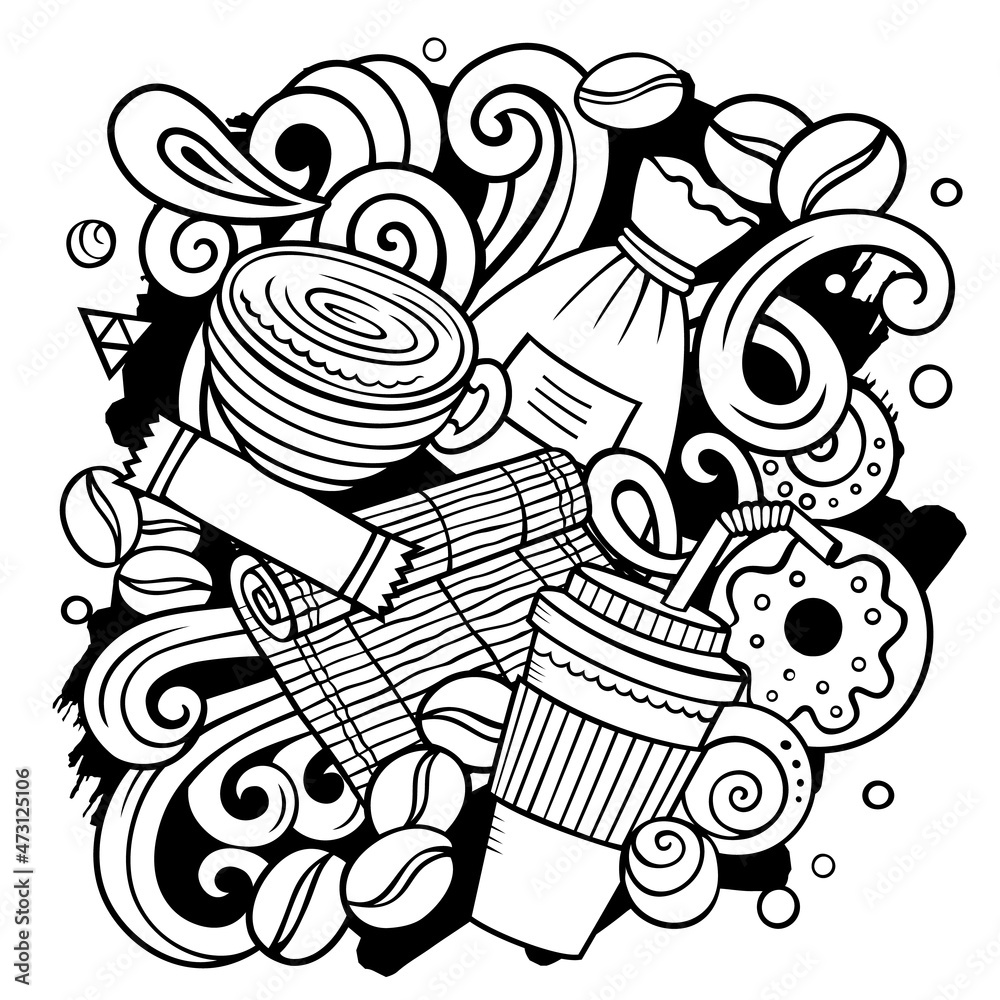 Naklejka premium Cartoon vector doodles Coffee House illustration