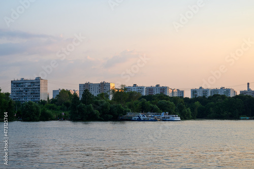 View of the Tushinsky coast of the Khimki reservoir, Moscow, Russian Federation, July 10, 2021
