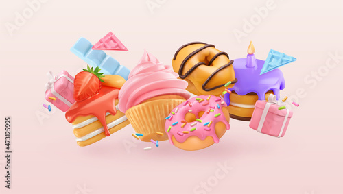 Fotografija Falling cupcake and donuts