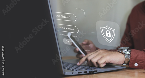 login and password, cyber security concept, data protection and secured internet access.