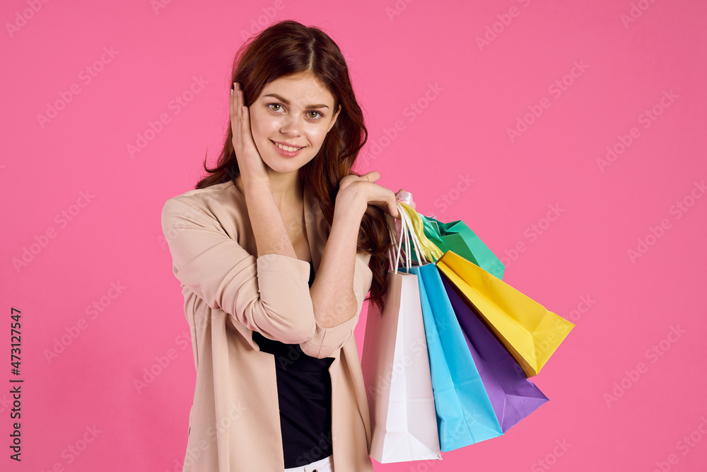 pretty woman multicolored packs emotions shopping fashion isolated background