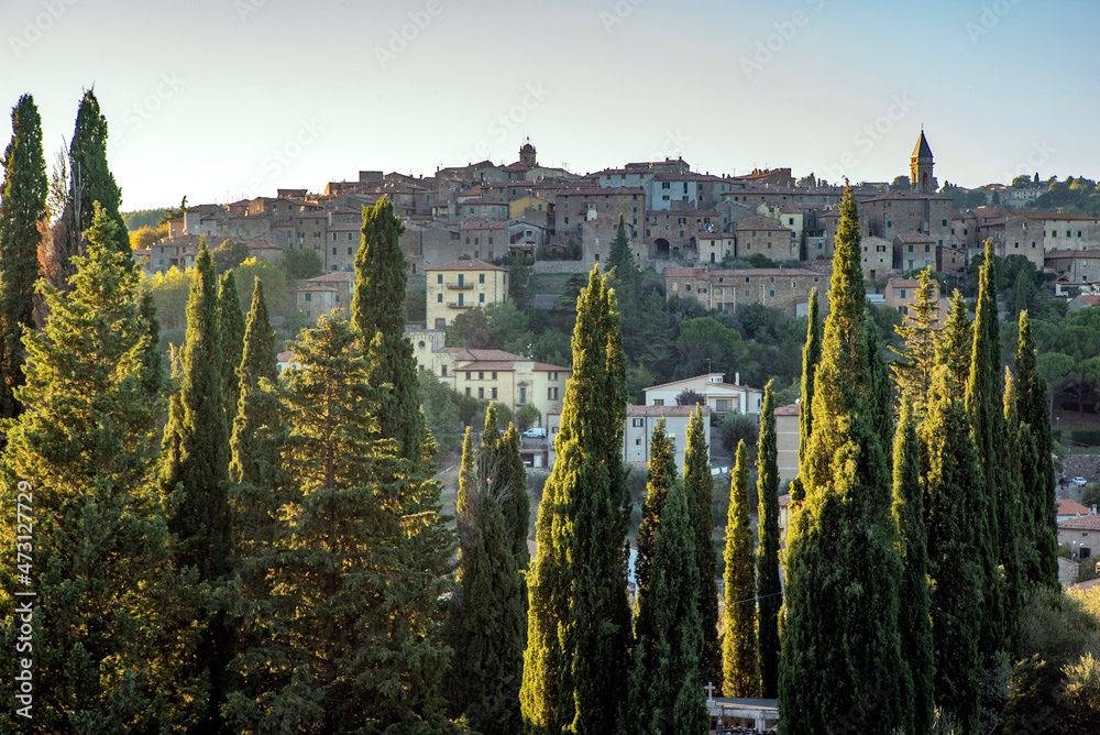 Scenic View of Italian Hill Town Montalcino in Tuscany at Sunset