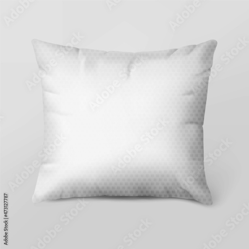 Realistic bed pillow. White blank of rectangular feather sleeping bed cushion for neck and head support and rest. Vector illustration