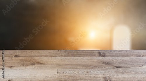 Background with empty wooden table. Flooring.