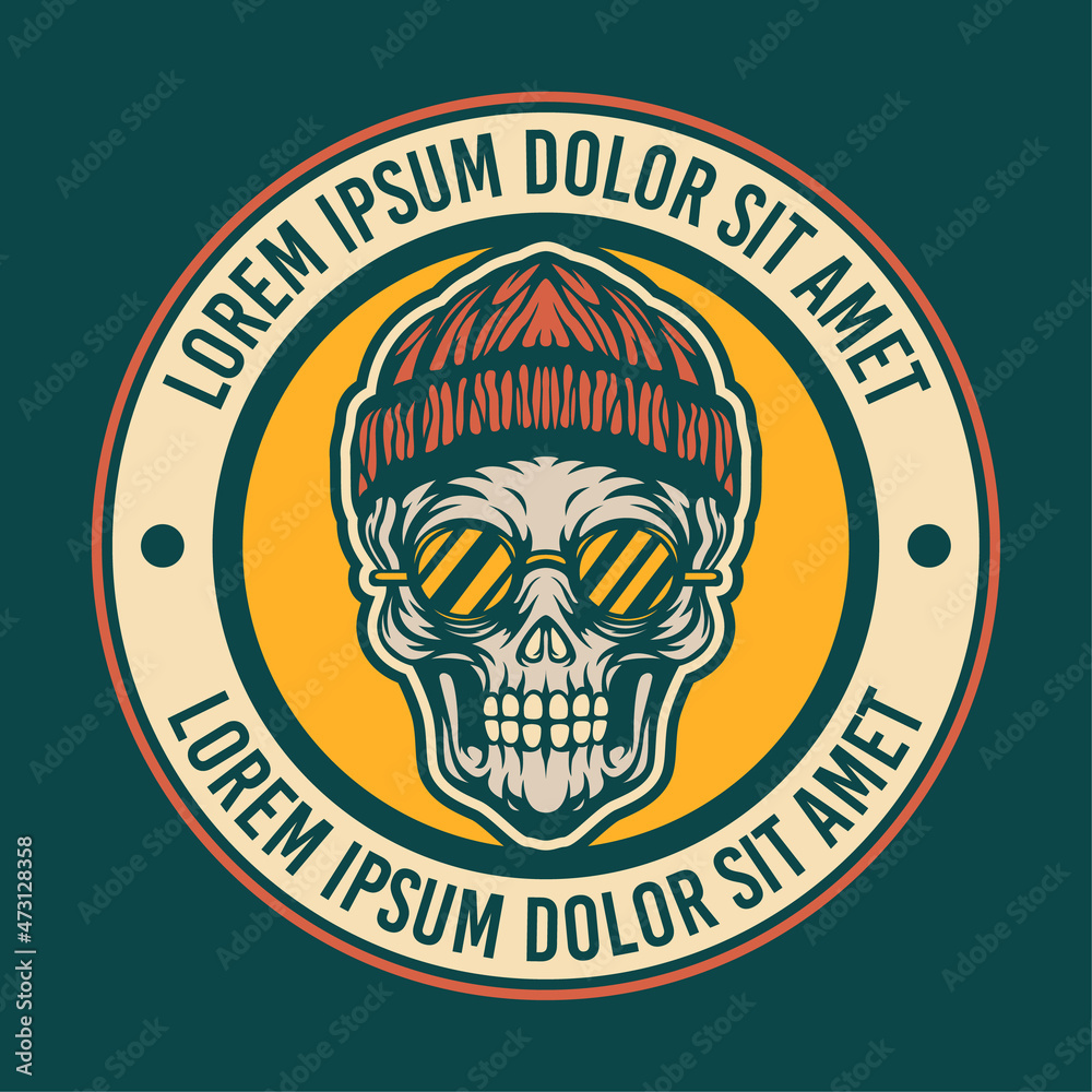 retro college emblem of skull wearing beanie hat, this cool image is suitable for rapper music club logos or for extreme sport logo like skateboard, bmx, etc, can be used t-shirt or merchandise design retro college emblem of skull wearing beanie hat, this cool image is suitable for rapper music club logos or for extreme sport logo like skateboard, bmx, etc, can be used t-shirt or merchandise design