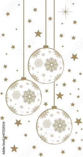 Weihnachtskugel vektor in Gold mit Schneeflocken und Sternen.
Hängende goldene Weihnachtsdekoration auf einem weissen Hintergrund.
Für Hintergrund-, Tapeten, Briefe und Grußkarten.